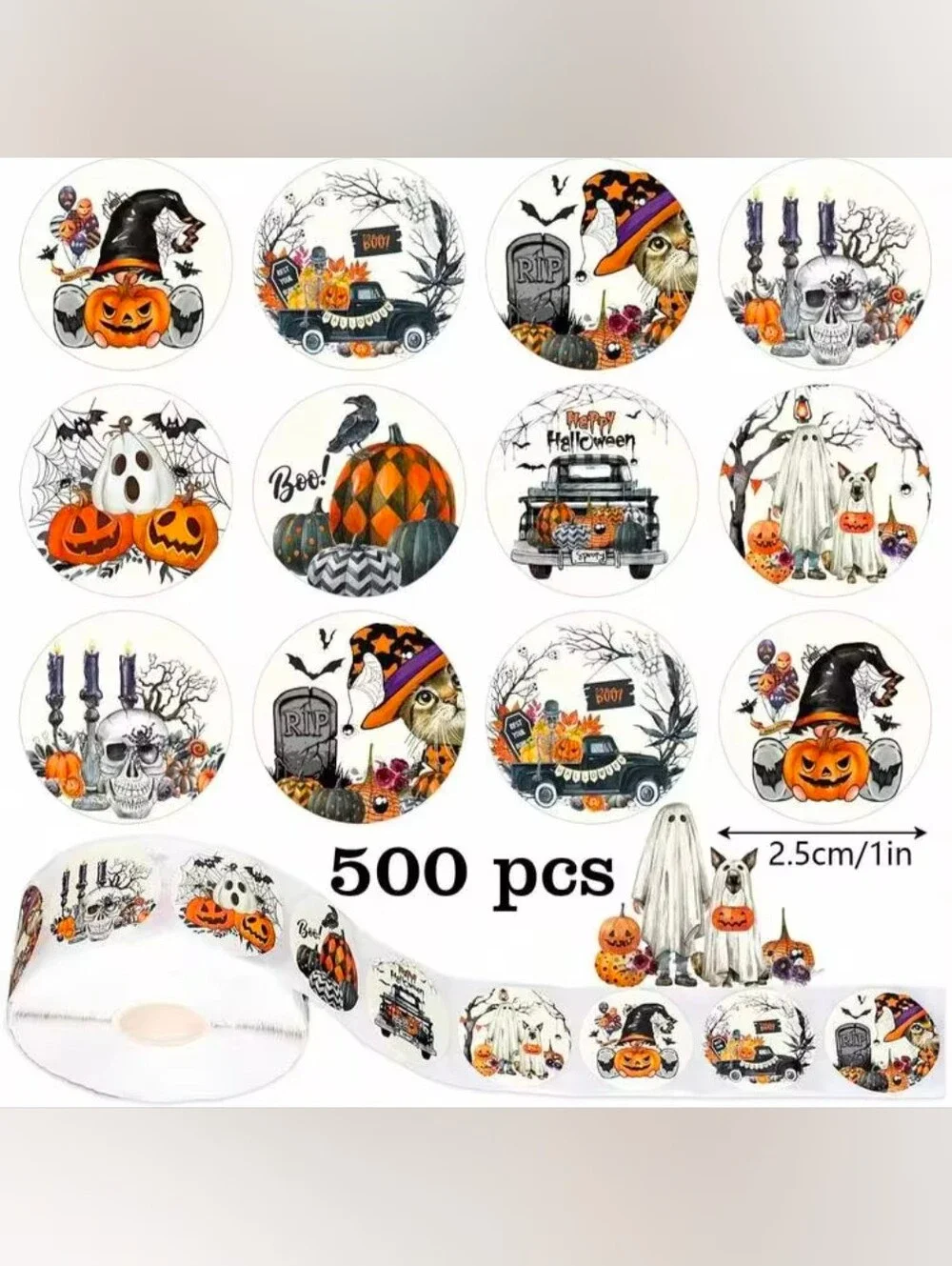 500 Illustration Halloween Stickers - 8 Scary Designs